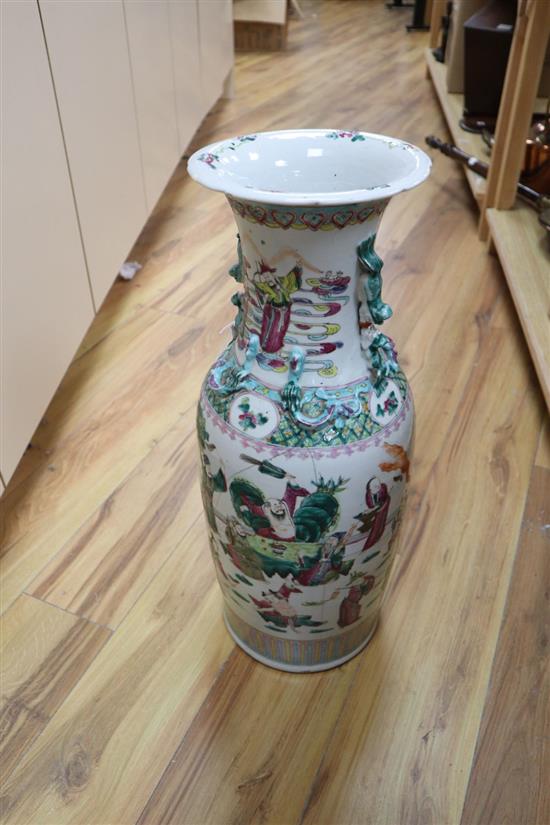 A large 19th century Chinese famille rose vase, damaged